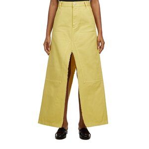 Meryll Rogge Overdye Cotton Gabardine Long Denim Skirt,Light Yellow 36